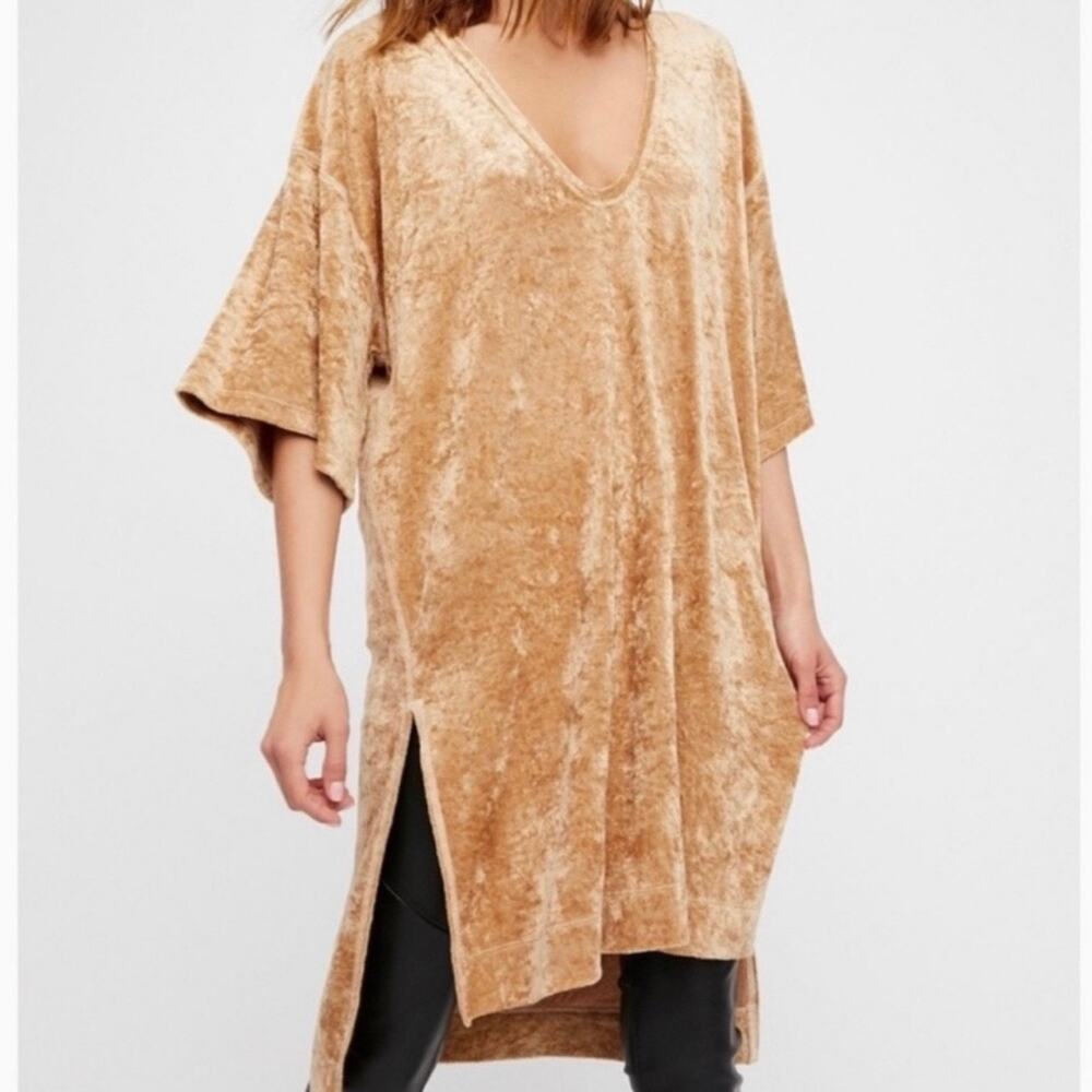 FREE PEOPLE | We The Free Gold Luxe Velvet V-Neck Tunic‎ Top Dress | Medium